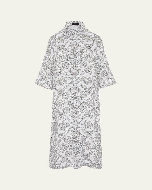 Wide A-line Short Sleeve Shirt Dress with Collar